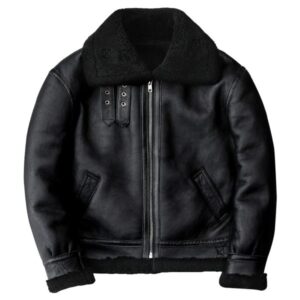 heritage shearling bomber – premium black leather
