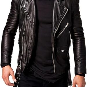 men’s lambskin leather moto jacket – vintage black