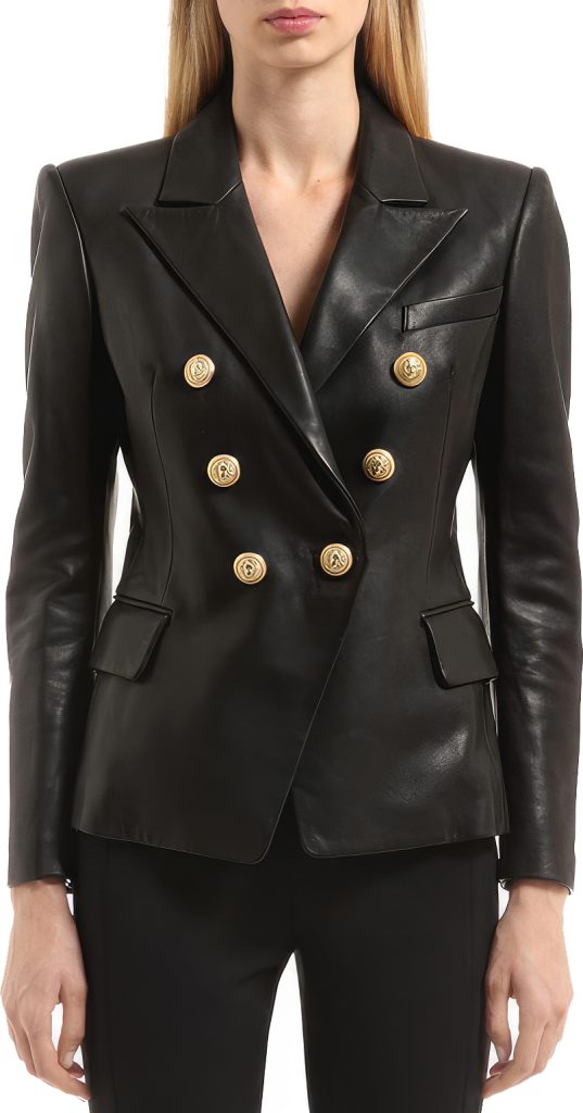 womens black elegant fashion leather blazer 537x1024