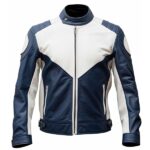 blue sheepskin biker jacket for men | lightweight moto style