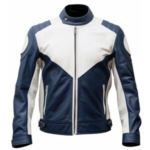 blue sheepskin biker jacket for men | lightweight moto style