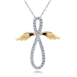 angel wings diamond cross necklace
