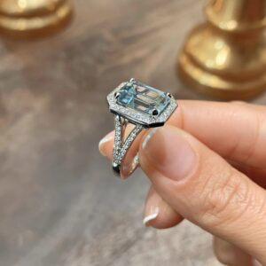 Artificial Jewellery emerald cut aquamarine ring