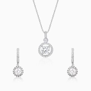 round diamond pendant necklace & earring set
