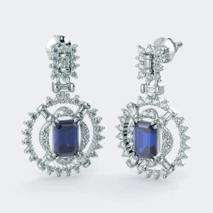 diamond & blue sapphire dangle earrings