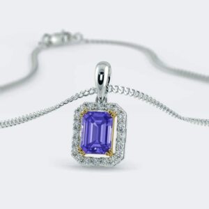 emerald cut tanzanite necklace with diamonds