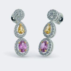 diamond with yellow & pink gem earrings