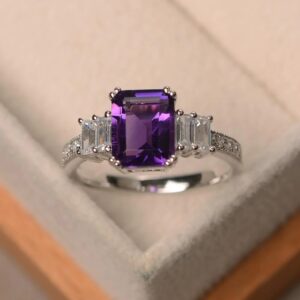Artificial Jewellery emerald cut amethyst ring