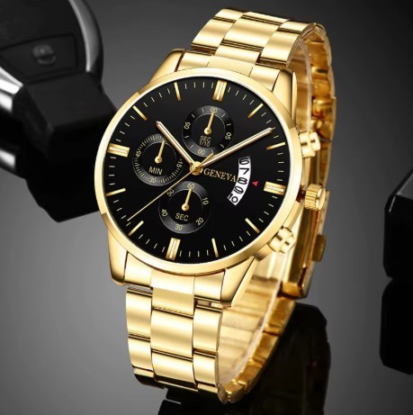 Gold Stainless Steel Luxury Men’s Watch – Calendar Quartz
