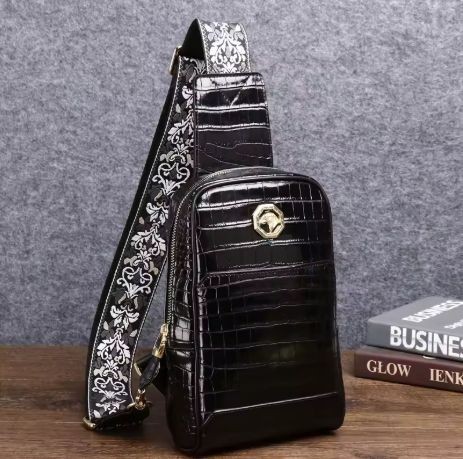 Men’s Crocodile-Print Genuine Leather Chest Bag - Image 3