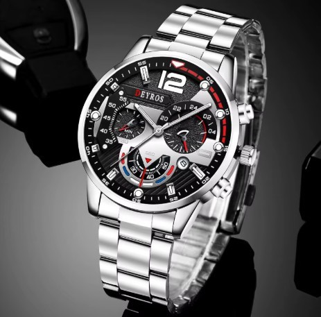 Luxury Stainless Steel Men’s Quartz Watch – Calendar & Luminous