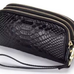 Genuine Leather Women’s Long Zipper Wristlet – Crocodile Pattern
