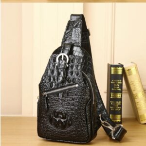 Crocodile-Pattern Genuine Leather Men’s Chest Bag