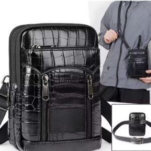 Men’s Crocodile-Pattern Genuine Leather Crossbody & Waist Bag