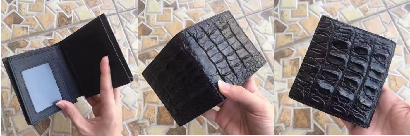 authentic exotic alligator leather men’s short wallet – black authentic exotic alligator leather men’s short wallet – black